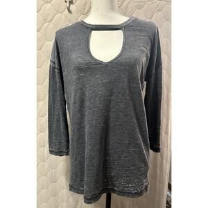 Lucky Brand Women’s Blouse Size Medium Grey With Mid Cut Out At Chest